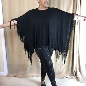 Fringe Poncho, Black, size 1X